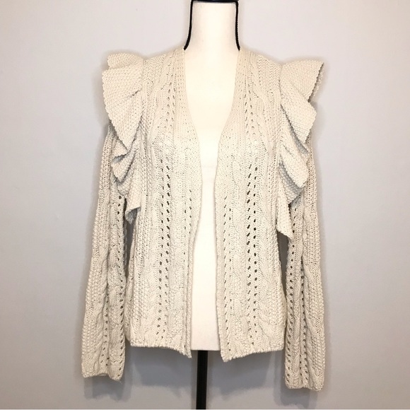Universal Thread Open Cardigan Cable Knit Ruffle Sweater Size Medium - Picture 5 of 14